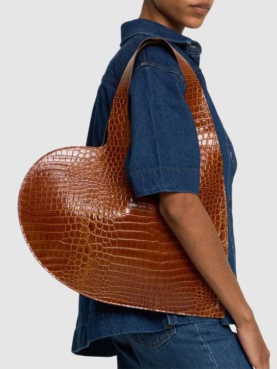 Coperni: Heart croc embossed leather tote bag - Brown Camel - women_1 | Luisa Via Roma