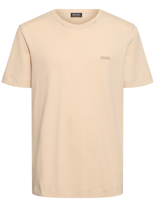 Zegna: Cotton short sleeves t-shirt - Bej - men_0 | Luisa Via Roma