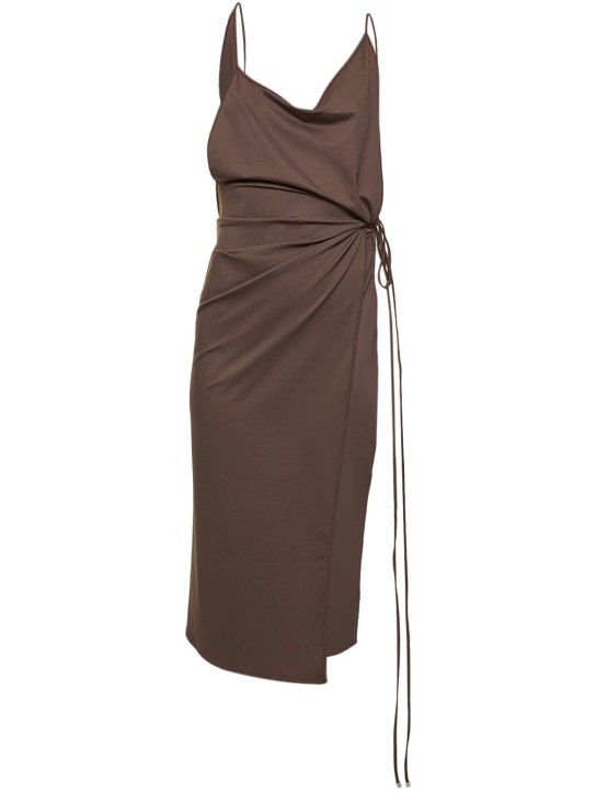 The Attico: Lycra side slit midi dress - Brown - women_0 | Luisa Via Roma