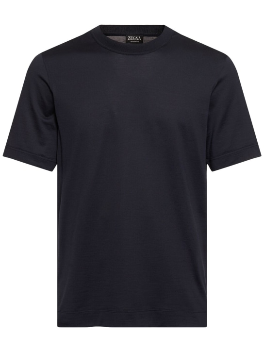 Zegna: Leggerissimo cotton & silk t-shirt - Navy - men_0 | Luisa Via Roma