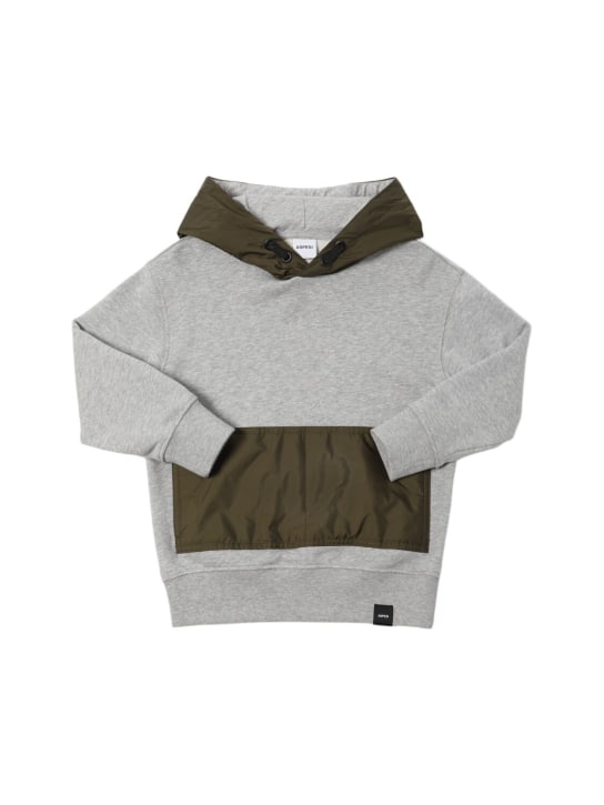 ASPESI: Cotton sweatshirt hoodie w/nylon insert - 	Gri/Yeşil - kids-boys_0 | Luisa Via Roma