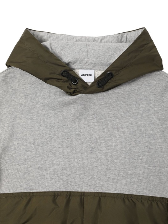 ASPESI: Cotton sweatshirt hoodie w/nylon insert - 	Gri/Yeşil - kids-boys_1 | Luisa Via Roma