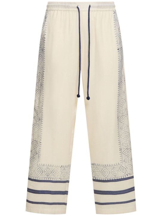 Baziszt: Pantalon de survêtement en coton Ethnic - Off-white/Blue - men_0 | Luisa Via Roma