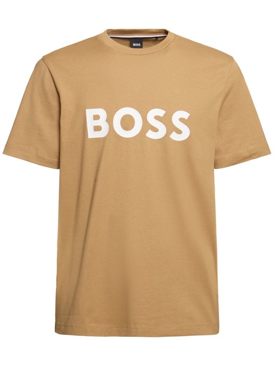Boss: T-shirt Tiburt 354 in cotone con logo - Medium Beige - men_0 | Luisa Via Roma