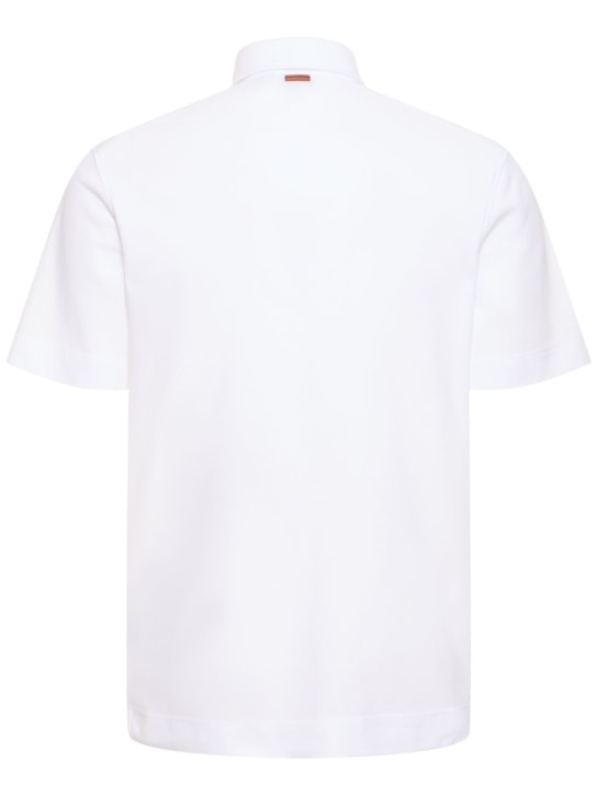 Zegna: Cotton piquet short sleeve polo - White - men_4 | Luisa Via Roma