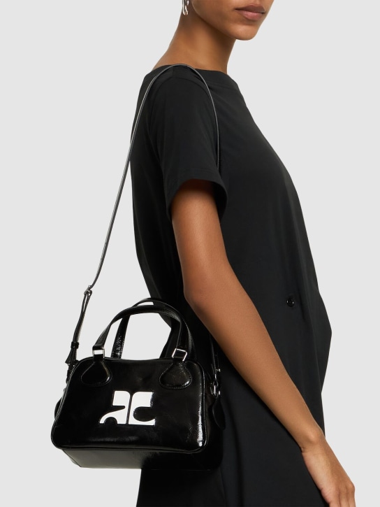 Courreges: ReEdition Bowling naplack top handle bag - Black - women_1 | Luisa Via Roma