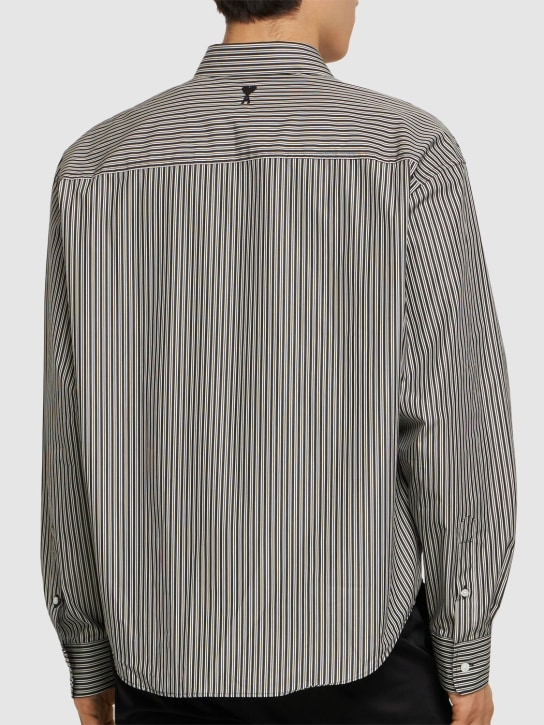 AMI Paris: Striped cotton boxy fit shirt - Black/White - men_2 | Luisa Via Roma