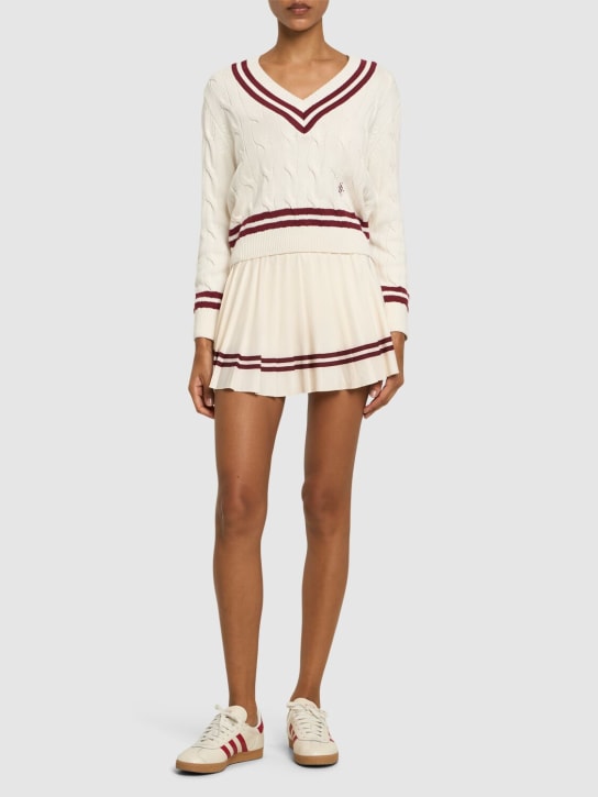Sporty & Rich: SRC cable knit v-neck unisex sweater - Beige/White - women_1 | Luisa Via Roma