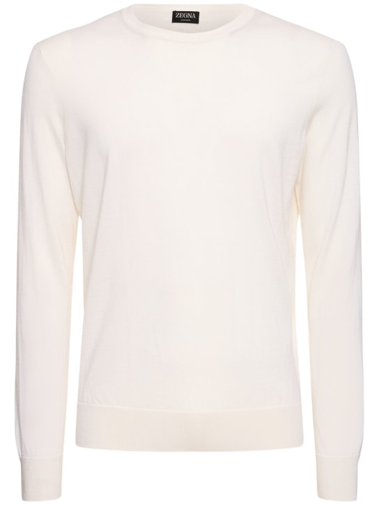 Zegna: Cashmere & silk crewneck sweater - White - men_0 | Luisa Via Roma