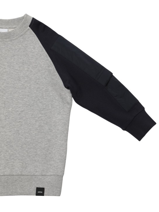 ASPESI: Cotton sweatshirt w/nylon inserts - Grey/Blue - kids-boys_1 | Luisa Via Roma