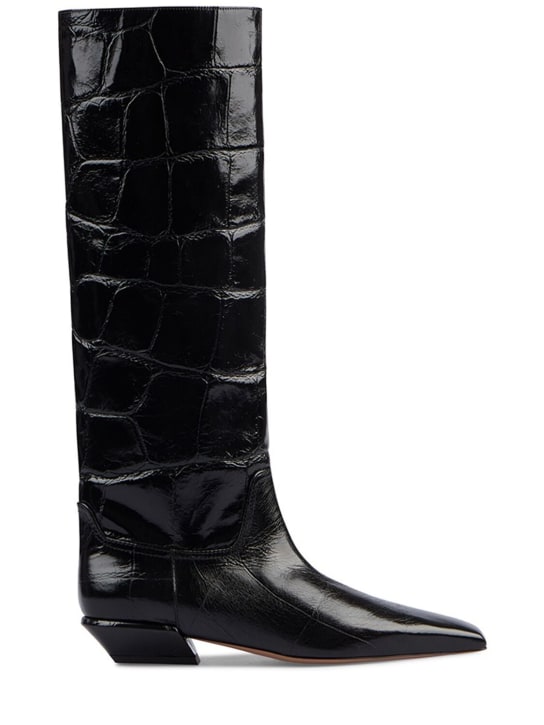 Paris Texas: 25mm Bettina croc embossed boots - Siyah - women_0 | Luisa Via Roma