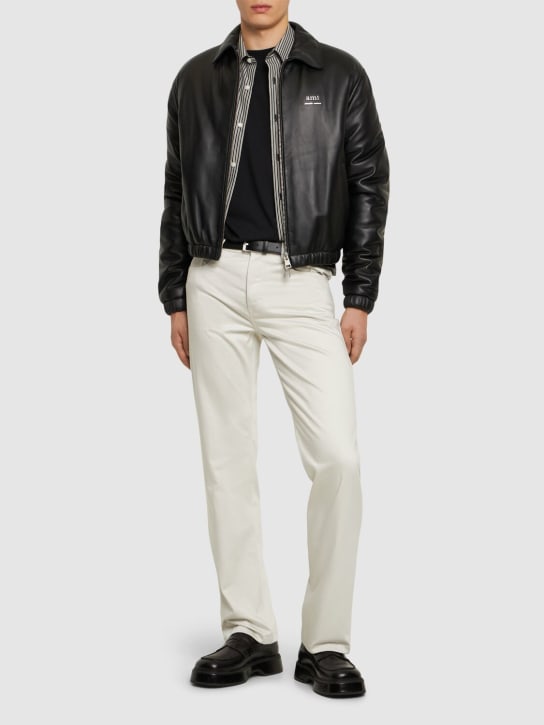 AMI Paris: Padded leather zip jacket - Black - men_1 | Luisa Via Roma