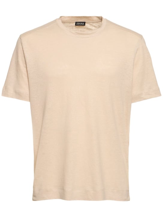 Zegna: T-shirt en jersey de lin pur - Beige Clair - men_0 | Luisa Via Roma