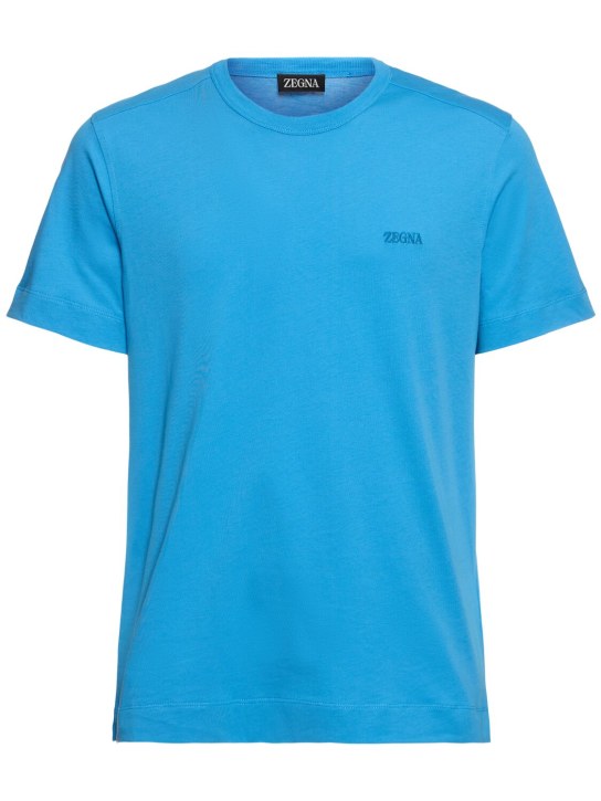 Zegna: 더블 반팔 티셔츠 - 블루 - men_0 | Luisa Via Roma