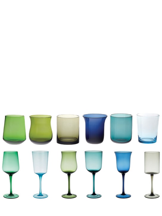 Bitossi Home: 平底玻璃杯&葡萄酒杯12个套装 - 蓝色/绿色 - ecraft_0 | Luisa Via Roma