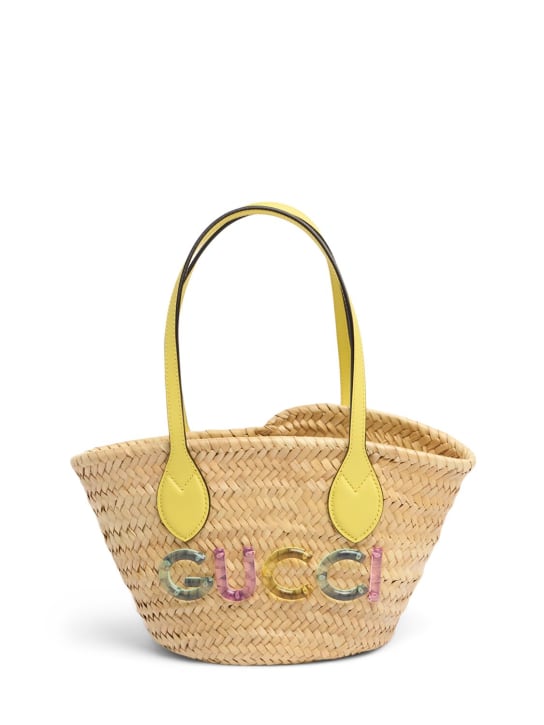 Gucci: Mini raffia tote bag w/ logo - Natural/Multi - women_0 | Luisa Via Roma