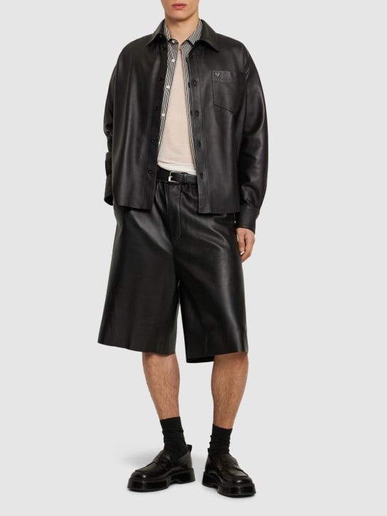 AMI Paris: ADC leather overshirt - Black - men_1 | Luisa Via Roma