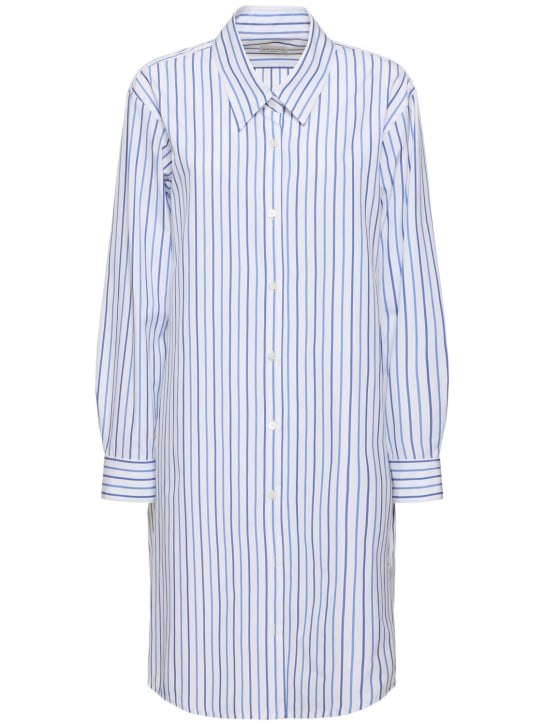 Dries Van Noten: Striped compact poplin midi shirt dress - Açık Mavi - women_0 | Luisa Via Roma