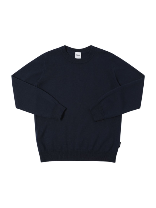 ASPESI: Roundneck wool sweater - Blue - kids-boys_0 | Luisa Via Roma