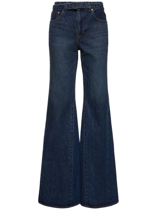 Sacai: High rise wide leg jeans w/belt - Mavi - women_0 | Luisa Via Roma