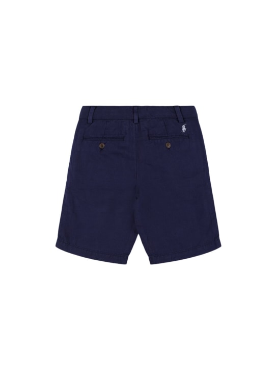 Polo Ralph Lauren: Short en sergé de coton et lin stretch - Bleu Foncé - kids-boys_1 | Luisa Via Roma