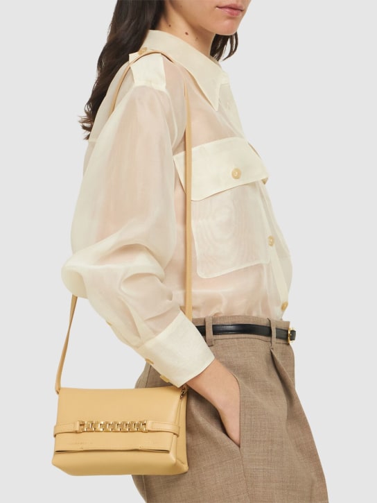 Victoria Beckham: Mini Chain leather pouch w/strap - Sesame - women_1 | Luisa Via Roma
