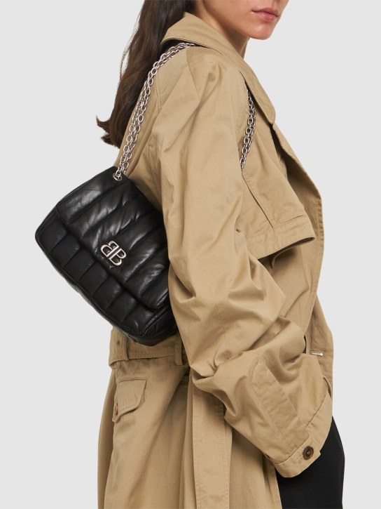 Balenciaga: Mini Monaco leather shoulder bag - Siyah - women_1 | Luisa Via Roma