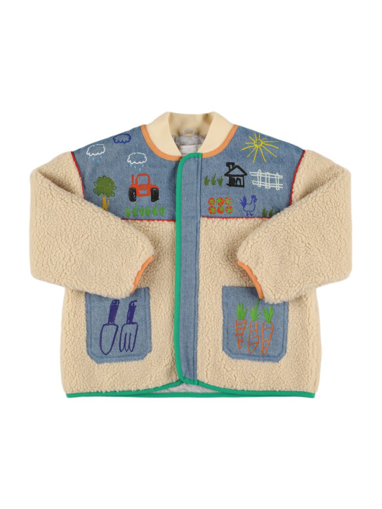 Stella Mccartney Kids: Teddy fleece jacket w/ denim inserts - Beige - kids-boys_0 | Luisa Via Roma