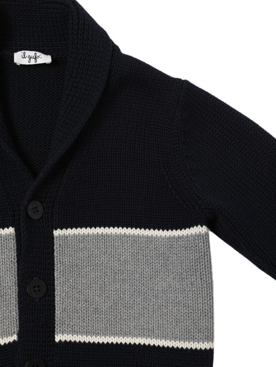 Il Gufo: Jacquard cotton knit cardigan - Blue/Grey - kids-boys_1 | Luisa Via Roma