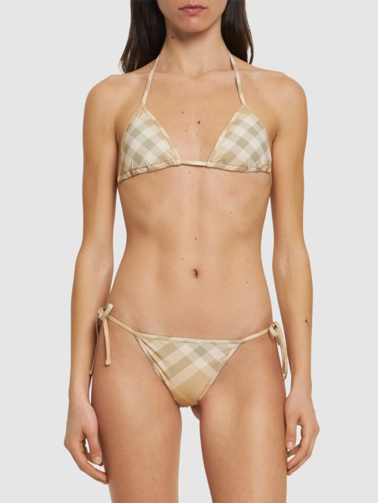 Burberry: Top triangular de bikini de lycra - Beige/Multicolor - women_1 | Luisa Via Roma