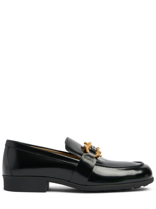 Bottega Veneta: Monsieur leather loafers - Siyah - men_0 | Luisa Via Roma