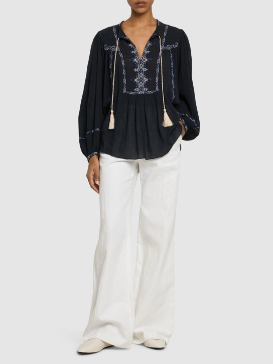 Marant Etoile: Silekia self-tie cotton shirt - Siyah - women_1 | Luisa Via Roma