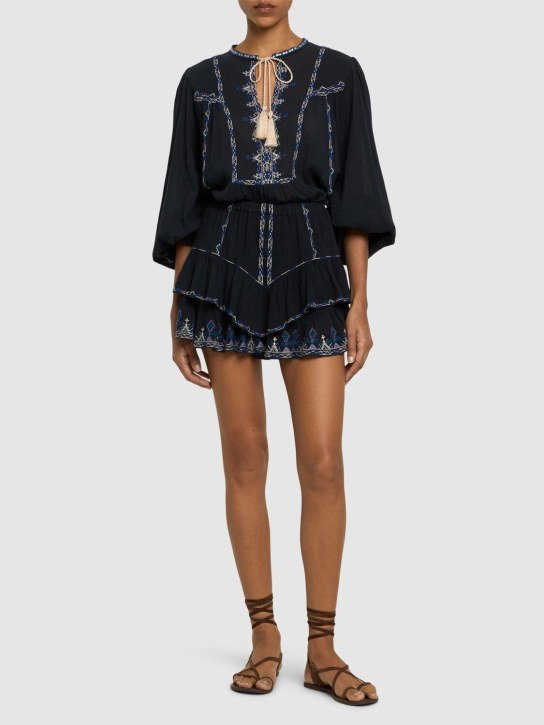 Marant Etoile: Minifalda de algodón con volantes - Negro - women_1 | Luisa Via Roma