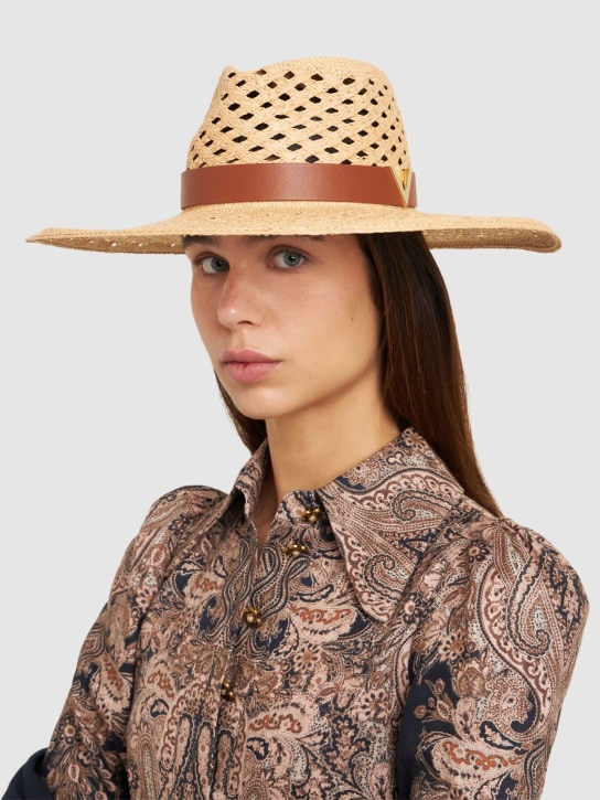 Valentino Garavani: Large V Signature brimmed panama hat - Avana/Selleria - women_1 | Luisa Via Roma