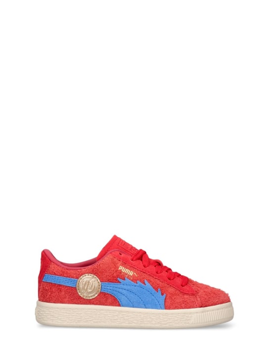 PUMA: One Piece suede lace-up sneakers - Red - kids-girls_0 | Luisa Via Roma