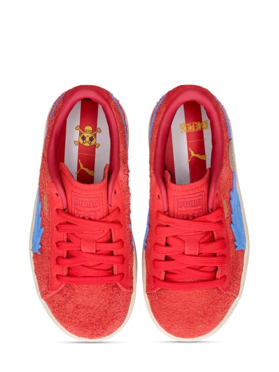 PUMA: One Piece suede lace-up sneakers - Red - kids-girls_1 | Luisa Via Roma