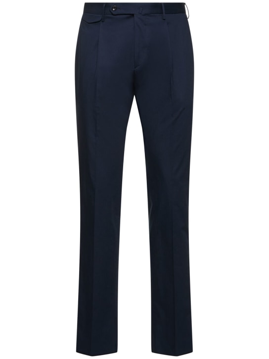 Tagliatore: Pantalon en coton stretch à plis - Bleu Marine - men_0 | Luisa Via Roma