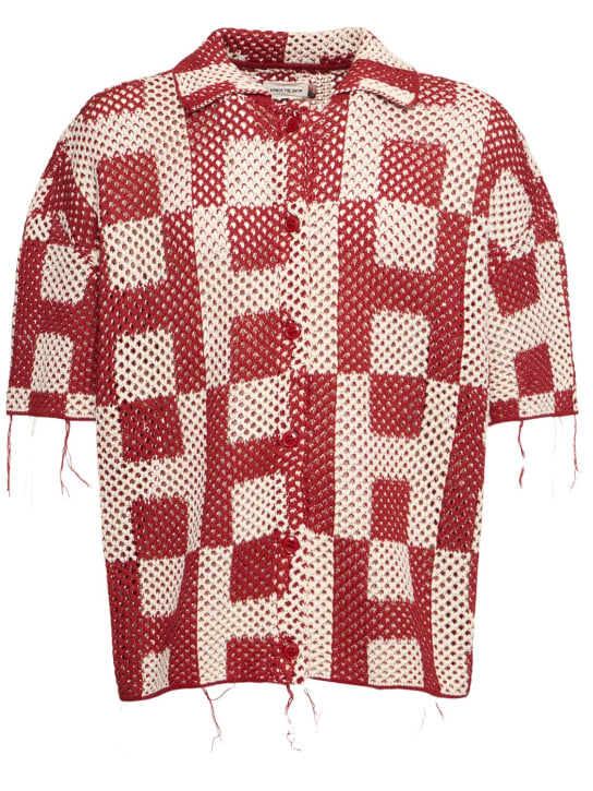Honor the Gift: Women's crochet short sleeve shirt - Mattone - men_0 | Luisa Via Roma