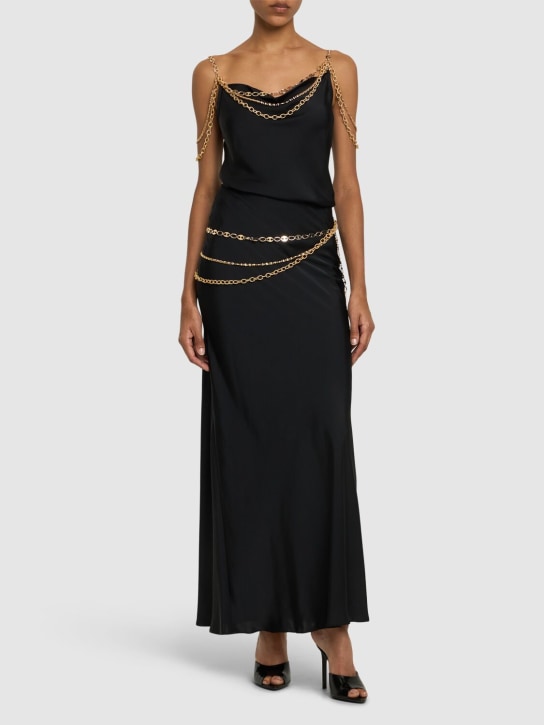 Rabanne: 链条绸缎长款半身裙 - 黑色 - women_1 | Luisa Via Roma
