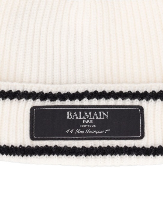 Balmain: Wool knit beanie - White/Black - kids-boys_1 | Luisa Via Roma