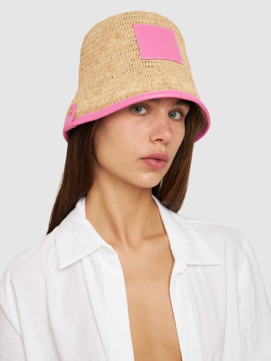Jacquemus: Le Bob Soli raffia bucket hat - Neon Pink - women_1 | Luisa Via Roma