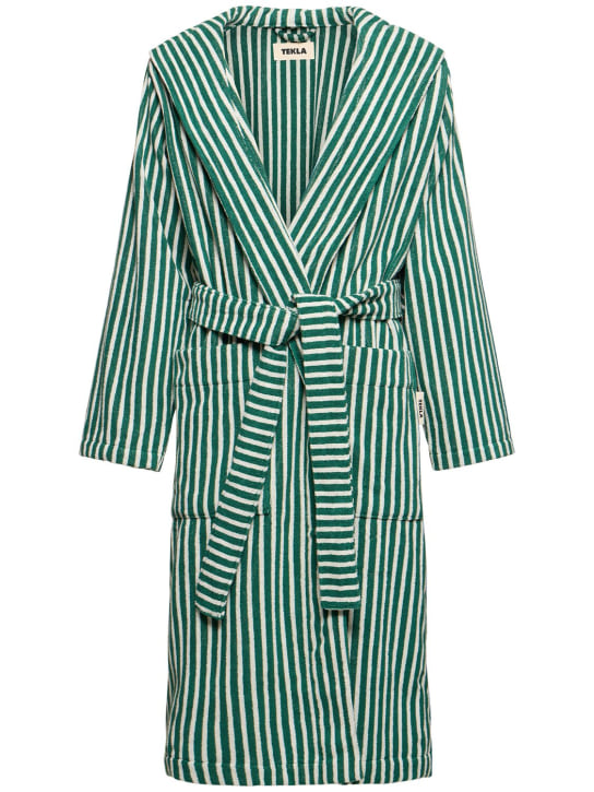 Tekla: Teal green striped bathrobe - Green - men_0 | Luisa Via Roma