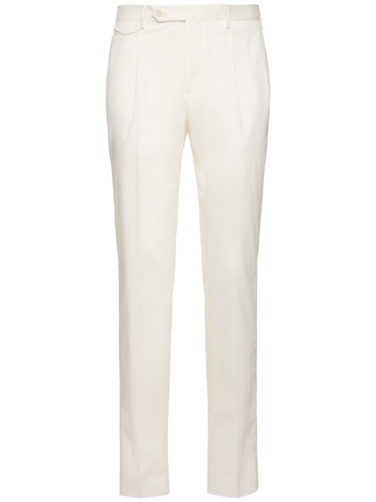 Tagliatore: Stretch cotton single pleat pants - Beyaz - men_0 | Luisa Via Roma