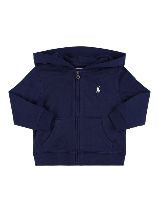 Polo Ralph Lauren: Sweat-shirt en coton à logo brodé avec capuche - Bleu Foncé - kids-boys_0 | Luisa Via Roma