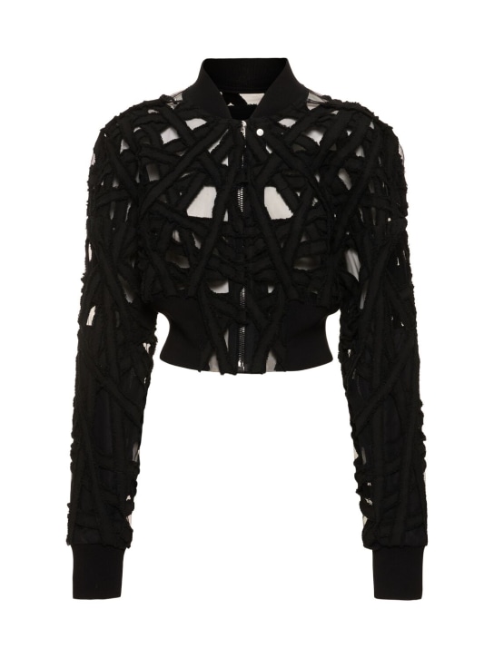 Rick Owens: Embroidered cropped tech zip jacket - Black - women_0 | Luisa Via Roma