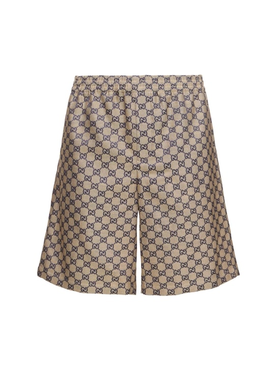Gucci: GG linen blend shorts - Oatmilk/Blue - men_0 | Luisa Via Roma