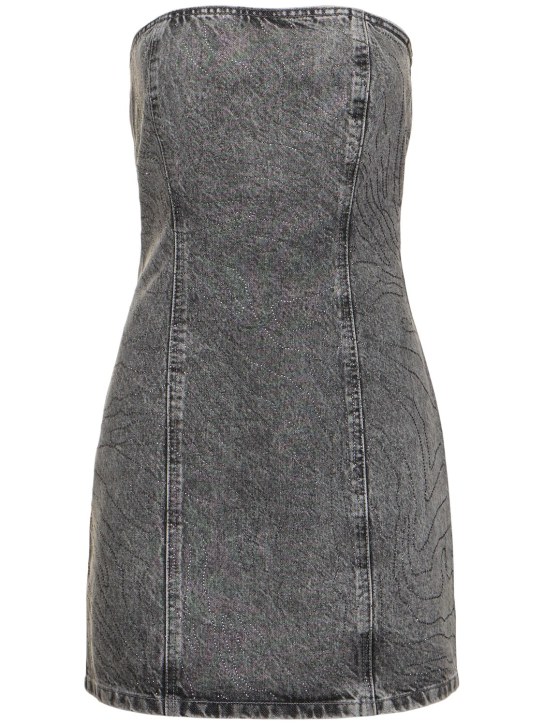 Rotate: Stonewashed cotton denim mini dress - Grey Denim - women_0 | Luisa Via Roma
