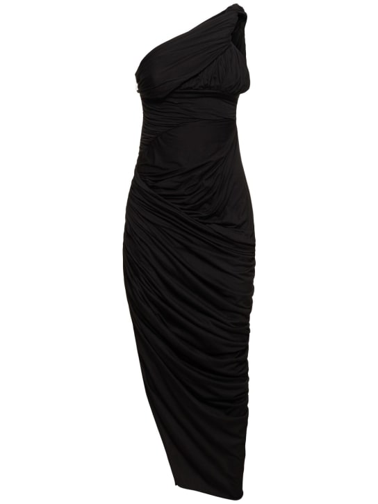 Rick Owens: Lido draped cotton asymmetric midi dress - Black - women_0 | Luisa Via Roma