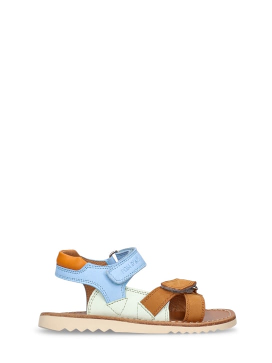 Pom D'api: Trek nappa strap sandals - Brown/Blue - kids-boys_0 | Luisa Via Roma