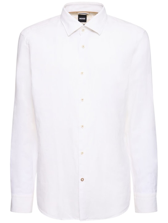 Boss: Hemd aus Baumwolle und Leinen - Weiß - men_0 | Luisa Via Roma